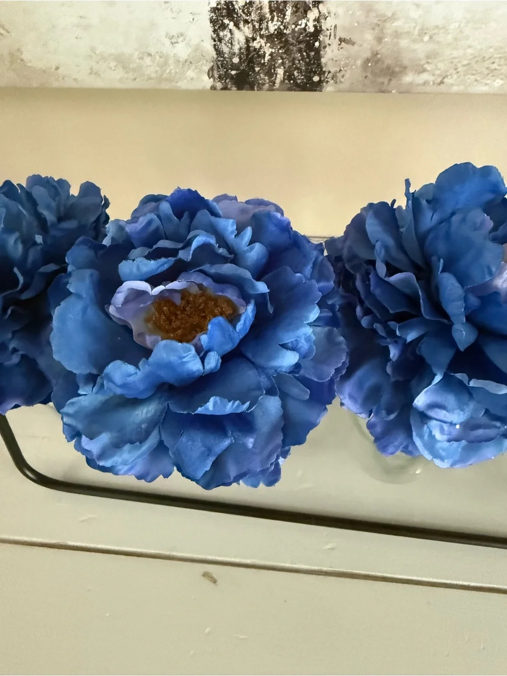 Blue Artificial Peony Vase Set with Black Metal Frame